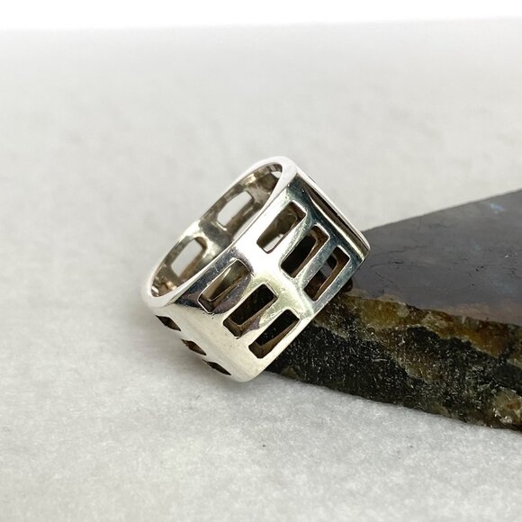 Sterling Silver 925 Square Chunky Geometric Cutout Unisex Band Ring Sz 11.5 - Picture 4 of 16
